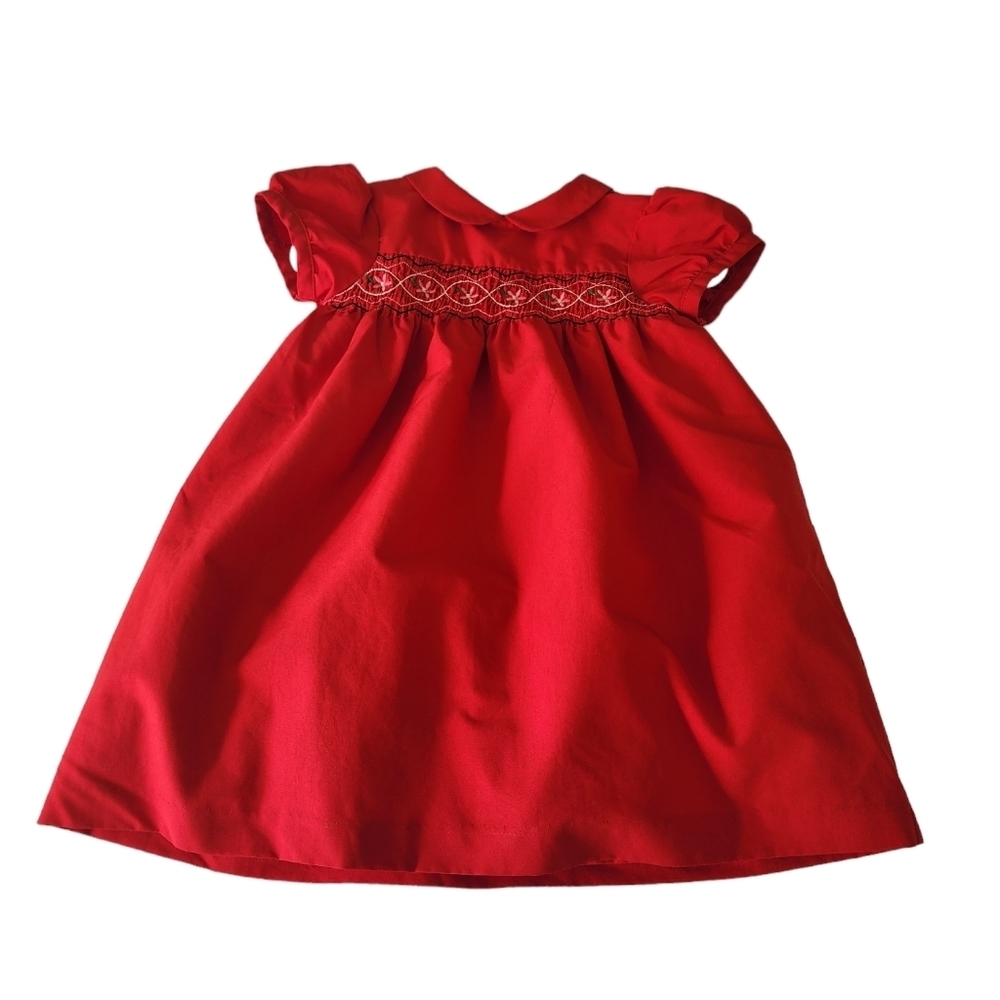 Vintage Oshkosh B'Goch Red  Smocked Holiday Embroidered A- Line Dress Size 18 M